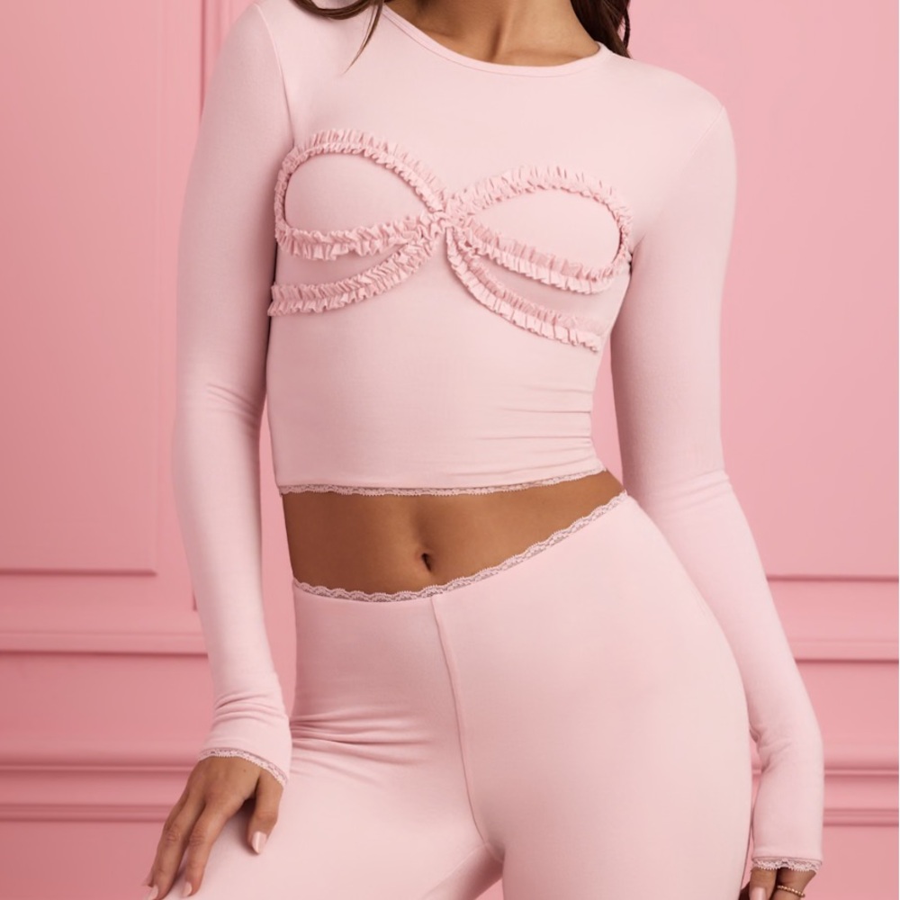 Oh Polly - Baby Pink Lounge Bow Detail Shirt